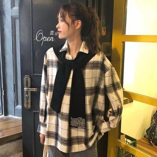 Plaid Shirt With Lettering Shawl