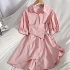 Short-sleeve Wrapped Shirt Dress