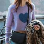 Heart Print Long Sleeve Cropped Sweater