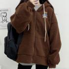 Bear Embroidered Zip-up Fleece Hoodie