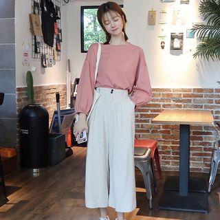 Puff Sleeve Blouse / Wide-leg Cropped Pants