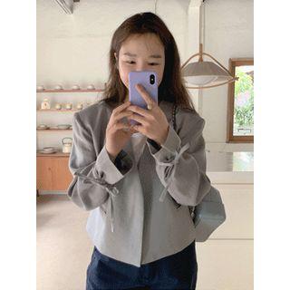 Collarless Tie-sleeve Linen Jacket