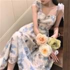 Square-neck Sleeveless Flower Print Dress