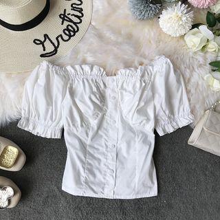 Button-front Off-shoulder Blouse
