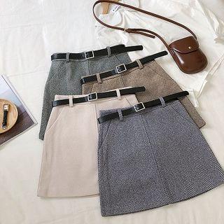 Asymmetric Striped Frayed High-waist A-line Skirt With Belt