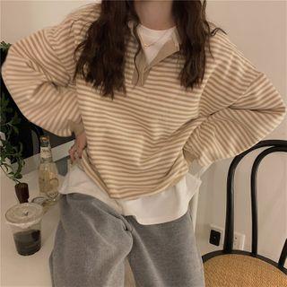 Polo-neck Striped Sweatshirt