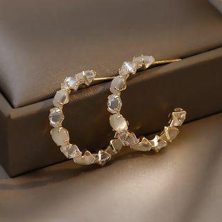 Faux Cat Eye Stone Alloy Open Hoop Earring 1 Pair - My33938 - Gold - One Size