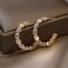Faux Cat Eye Stone Alloy Open Hoop Earring 1 Pair - My33938 - Gold - One Size