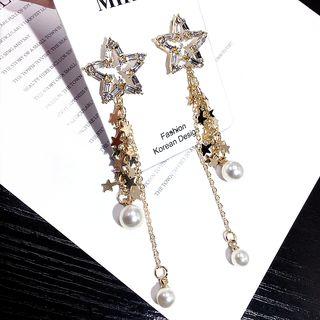 Faux Pearl Tasseled Star Drop Statement Earring Gold - One Size