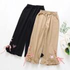 Embroidered Frilled Trim Straight-cut Pants