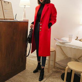 Shirred-sleeve Metal-button Coat