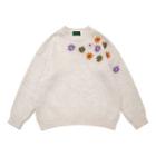 Flower Embroidered Sweater Oatmeal - One Size