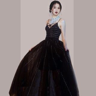 Rhinestone Strappy Sheath Evening Gown