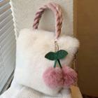 Pom Pom Fleece Tote Bag White - One Size