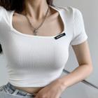 Short-sleeve Square Neck Ribbed Cropped T-shirt