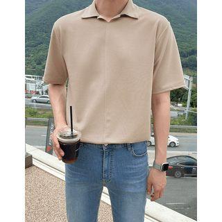 Plain Collared Open-placket T-shirt