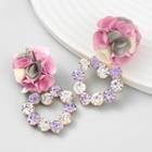 Flower Fabric Rhinestone Dangle Earring 1 Pair - Pink & Purple - One Size