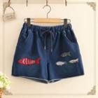 Fish Embroidered Denim Shorts