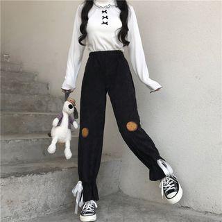 Corduroy Straight-fit Pants Black - One Size