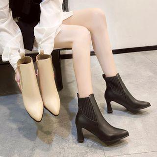 Knit Panel Chunky Heel Short Boots