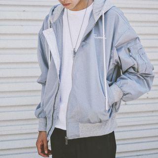 Lettering Hooded Zip Bomber Jacket