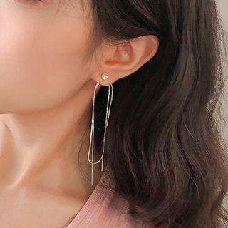 Faux Pearl Chain Fringed Earring Tassel - 1 Pair - One Size
