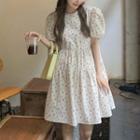 Puff-sleeve Dotted Waist Dress As Shown In Figure - One Size