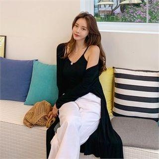 Set: Long Cardigan With Cord + Camisole Top