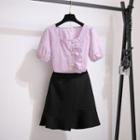 Ruffled Puff-sleeve Blouse / Mini A-line Skirt / Set