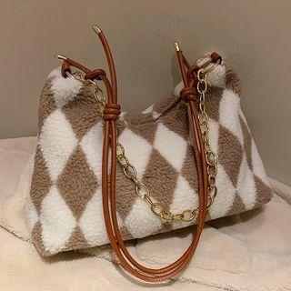 Checkerboard Fluffy Shoulder Bag