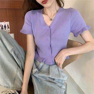 Buttoned V-neck Crop Top