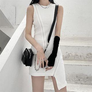 Sleeveless Irregular Zip Mini Sheath Dress