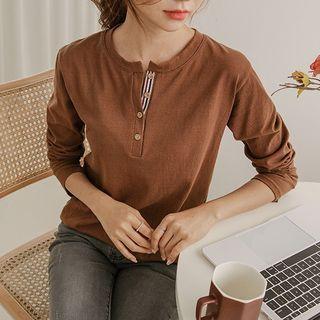 Open-placket Stripe-trim Henley