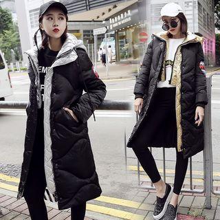 Hooded Applique Long Padded Jacket