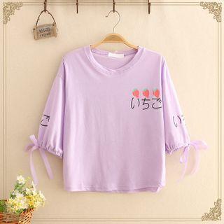 Bow-sleeve Strawberry Print Tee