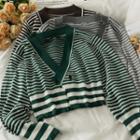 Striped Double-breasted Cardigan