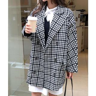 Double-breasted Plaid Jacket Black - One Size