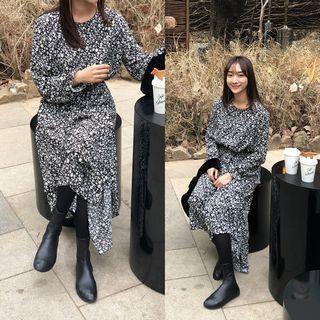 Asymmetric-hem Floral Print Midi Dress Black - One Size