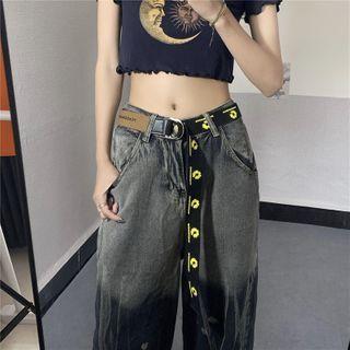 Flower Print Panel Canvas Belted Belt