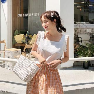 Square-neck Sleeveless Frill-trim Top