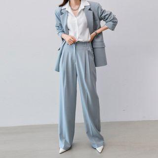 Set: Single-breasted Blazer + Pleated-front Dress Pants