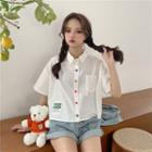 Short-sleeve Lettering Applique Cropped Shirt