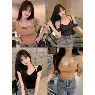 Cowl-neck Cropped Halter T-shirt