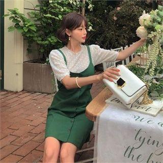 Tie-waist Button-front Jumper Dress