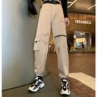 Long-sleeve Buttoned Cropped Knit Top / Cargo Harem Pants