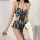 Houndstooth Cutout Swimsuit
