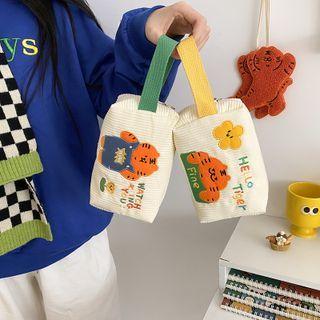 Cartoon Embroidered Corduroy Zip Pouch