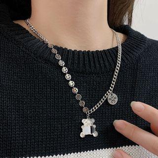 Smiley Bead Pendant Stainless Steel Necklace Silver - One Size