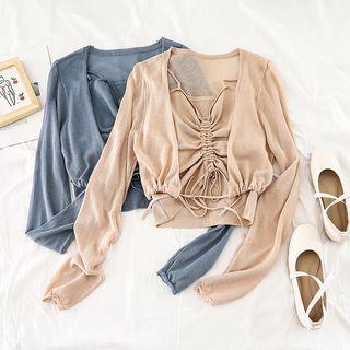 Set: Drawstring Camisole Top + Knit Jacket