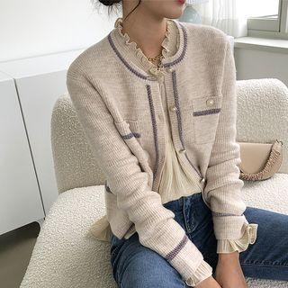 Metallic-trim Faux-pearl Cardigan